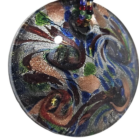 Handmade Abstract Glass Pendant Necklace Boho Colorful Seed Beaded Jewelry Women - Picture 7 of 11